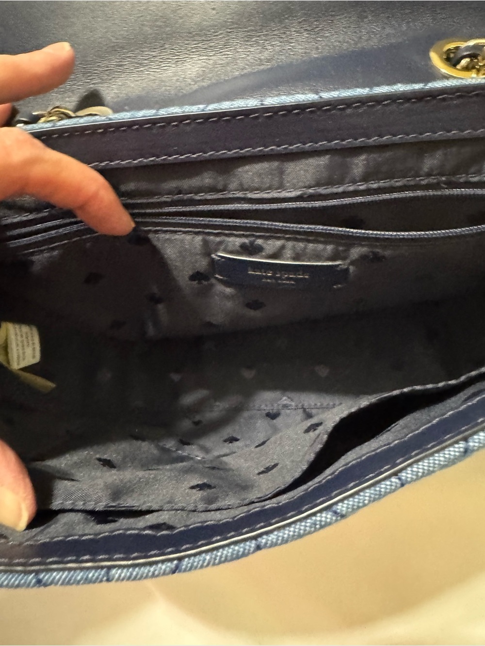 Kate Spade NY Denim Floral Embellished Chain Shoulder Bag Blue Pansy Purse - Picture 4 of 4